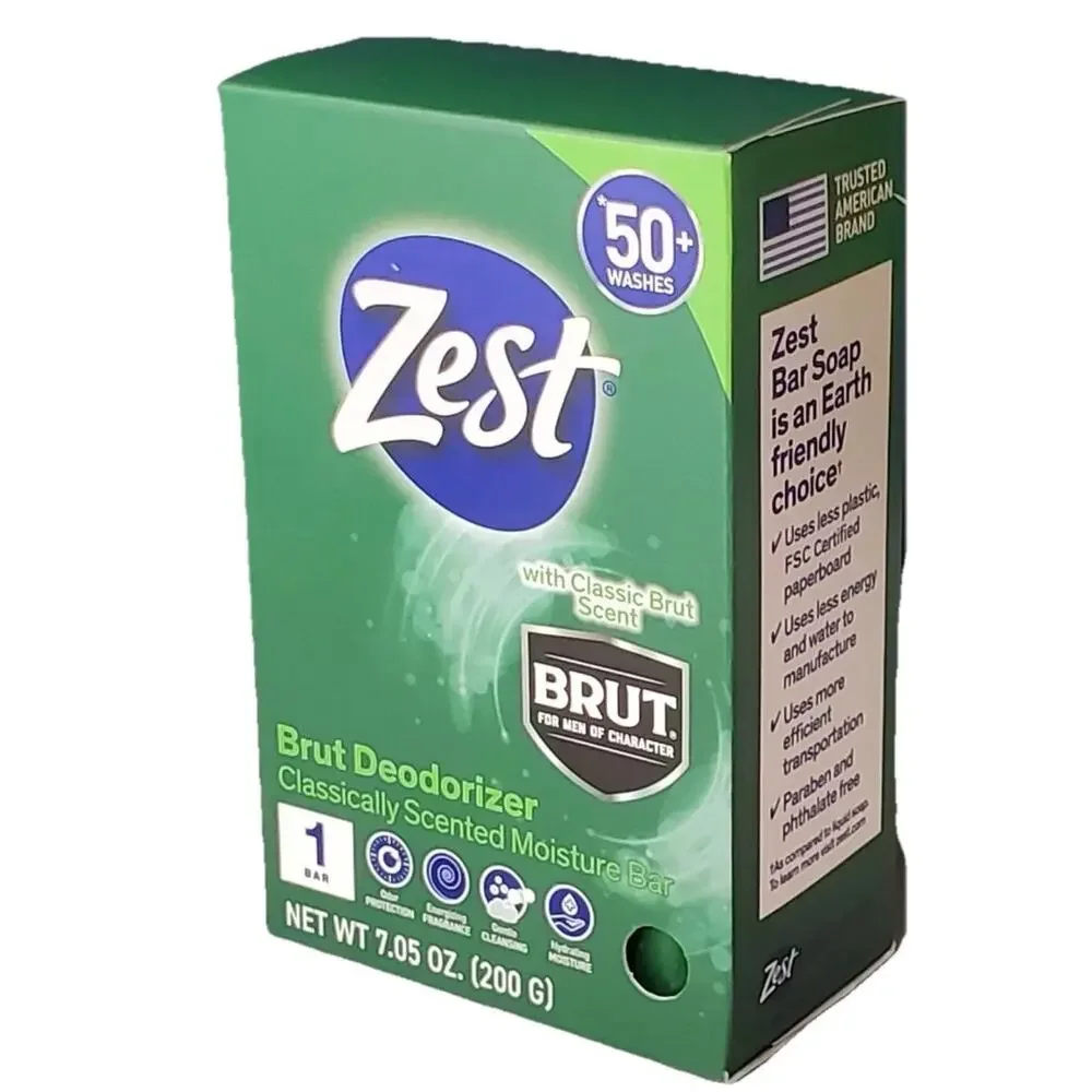 Zest Brut Deodorizer Classically Scented Moisture Bar 7.05 oz 4 Bars Total Men’s